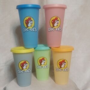 Buc-ee's Set of 5 Color Changing Cups Tumblers 25oz w/ Lids - EUC